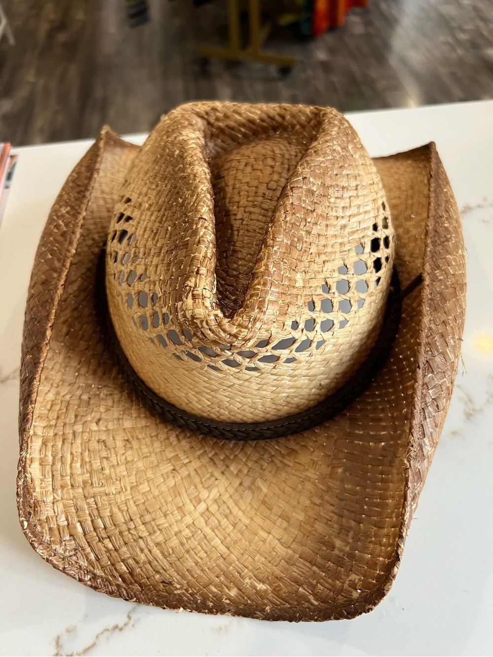 Women's Tan Straw Cowboy Hat with Braided Band